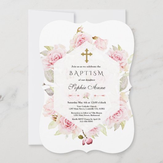 ミスティバラかわいらし赤面フローラ幾何バプテスマ 招待状 (正面)