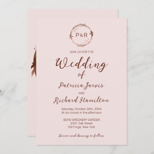 ミスティバラモノグラムエレガントウェディング招待状 招待状 (正面/裏面)