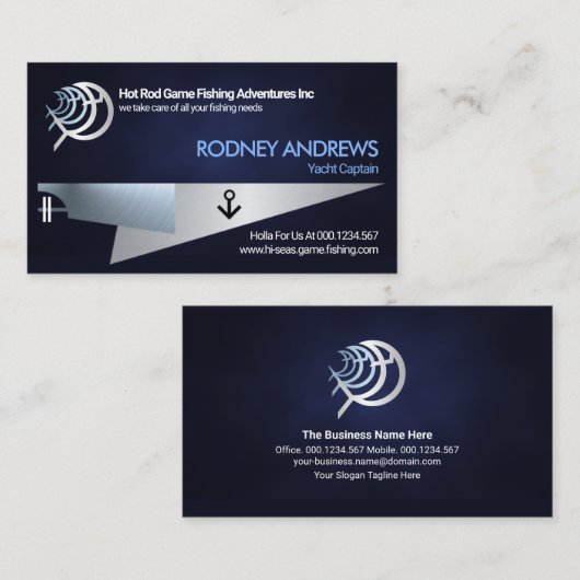 ミスティブルーシーグランジシルバーヨットゲーム魚釣り 名刺 (正面/裏面)