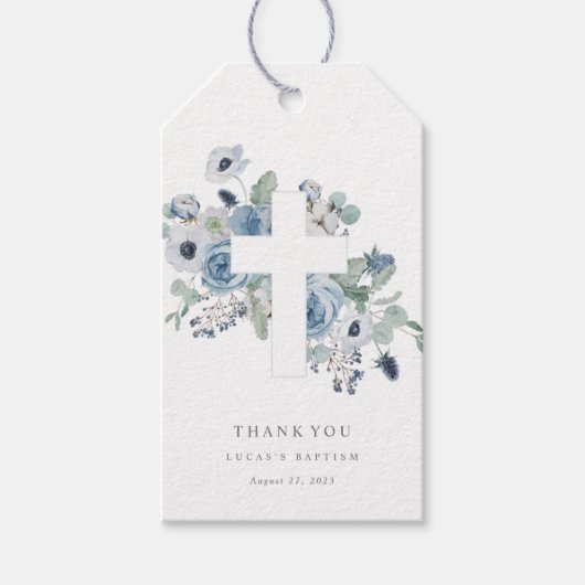 ミスティブルースバプティス《キリスト教》洗礼式や命名式感謝していギフトラベル ギフトタグ (正面)