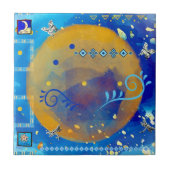 ミスティブルー&ゴールデンメキシカンアートラグジュアリーデコール タイル (正面)