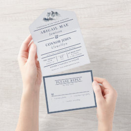 ミスティマウンテンブルーグレイエレガントホワイト オールインワン招待状