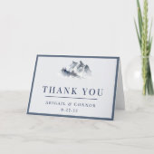 ミスティマウンテンブルーグレイエレガントホワ縁どイ サンキューカード (正面)