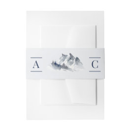 ミスティマウンテンブルーグレイエレガントホワ縁どイ 招待状ベリーバンド