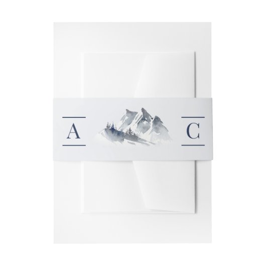 ミスティマウンテンブルーグレイエレガントホワ縁どイ 招待状ベリーバンド (正面例)