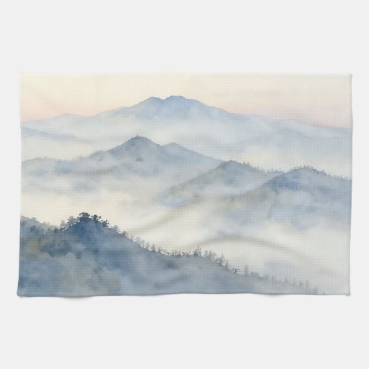 ミスティマウンテン水彩風景 キッチンタオル (横)