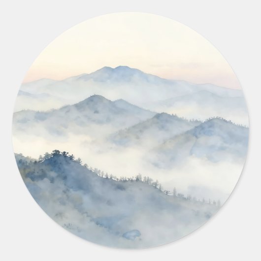 ミスティマウンテン水彩風景 ラウンドシール (正面)