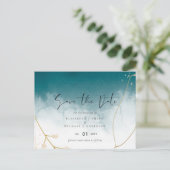 ミスティモダンブルー金ゴールド結婚ズ ポストカード (スタンド正面)