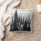 ミスティモノクロパインフォレストウォーターカラーアートプリント クッション (ブランケット)