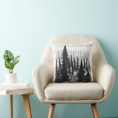 ミスティモノクロパインフォレストウォーターカラーアートプリント クッション (椅子)