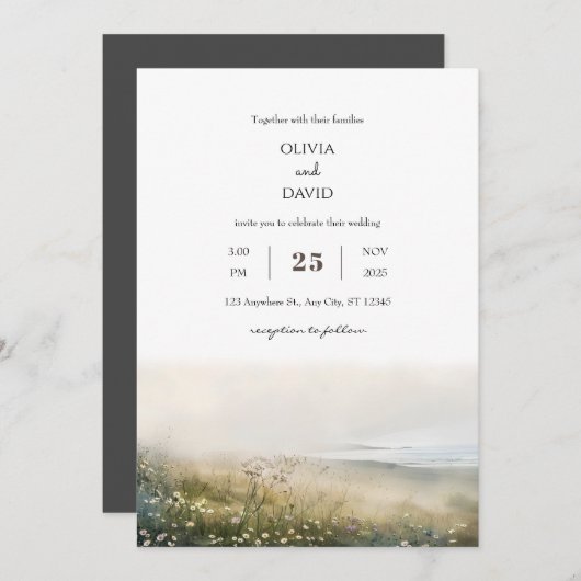 ミスティモーニングコースタルメドービュービーチ結婚式 招待状 (正面/裏面)