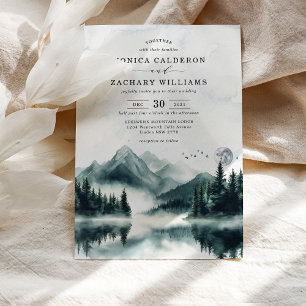 ミスティーウォーターカラーの山岳松林のウェディング 招待状