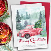 ミスティーフォレストとヴィンテージの赤いトラック メリークリスマス