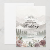 ミスティーマウンテンの背景 ロマンティックな結婚式 招待状 (正面/裏面)