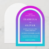 ミスティーローズとライトスカイブルーのグラデーションウェディング 招待状 (正面/裏面)