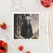 ミスティ不気味フォレストデザインのハロウィーンゴシック猫 スタンダードカクテルナプキン (インサイチュ)