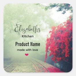 ミスティ列車のトラック&レッドツリーの写真 – キッチン スクエアシール