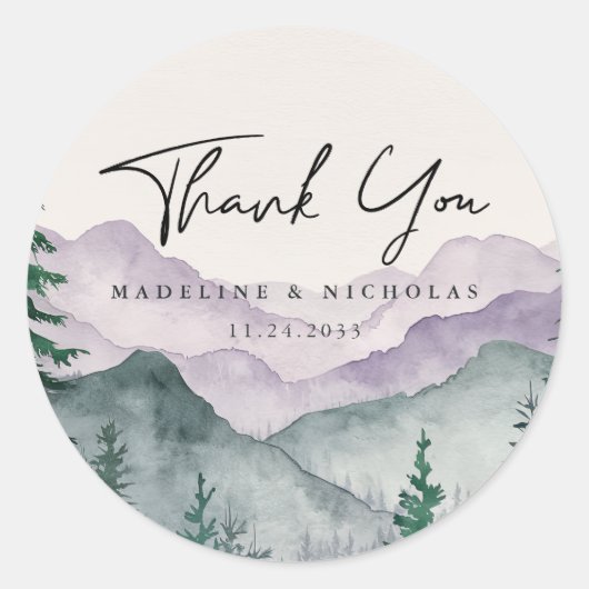 ミスティ山の森結婚の感謝 ラウンドシール (正面)