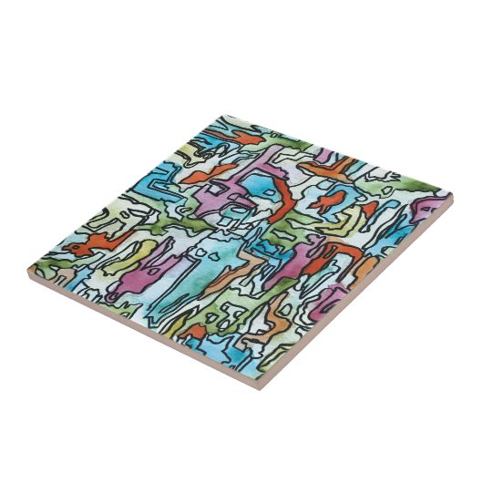 ミスティ市の手の絵を描抽象芸術ウォーターカラーアート タイル (側面)