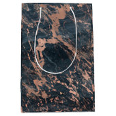 ミスティ素朴ブルー&バラ金ゴールドピンクグラムマーブル ミディアムペーパーバッグ (正面)