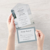 ミスティ素朴マウンテンレイクウォーター色 オールインワン招待状 (貼ってはがせる)