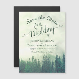 ミスティ緑の山の松の結婚式の日付を保存 マグネット招待状