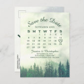 ミスティ緑の森の結婚式の日付カレンダーを保存 案内ポストカード (正面/裏面)