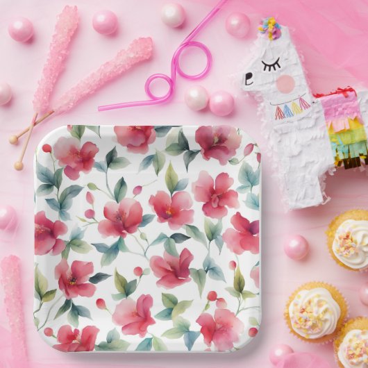 ミスティ赤フローラルパターン ペーパープレート (パーティー)