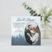 ミスティ青素朴松結婚の楕円形の写真 サンキューカード (スタンド正面)