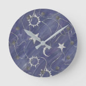 ミスティ魅力的ク|シルバームーンスターズサンアミュレット ラウンド壁時計 (正面)