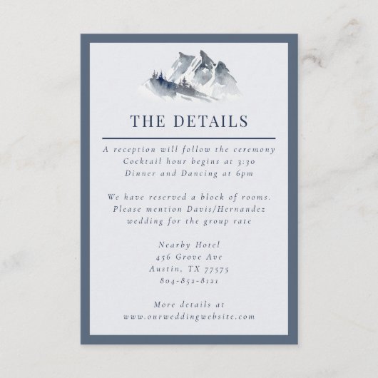 ミスティ マウンテン ブルー グレー ホワイト エレガント ボーダー エンクロージャーカード (正面)