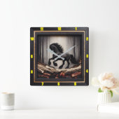 ミスティGallop:カスタマイズ可能なチャールド木材フリージアン スクエア壁時計 (ホーム)