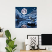 🌕 ミステイクウルフの遠吠え 月夜の森の芸術 ポスター (ホームオフィス)