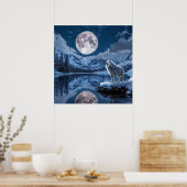 🌕 ミステイクウルフの遠吠え 月夜の森の芸術 ポスター (キッチン)