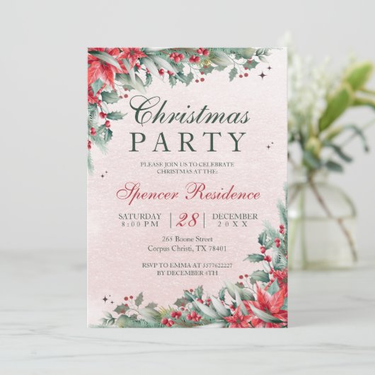 ミステッエレガントトウの水色のクリスマスフラワー 招待状 (スタンド正面)