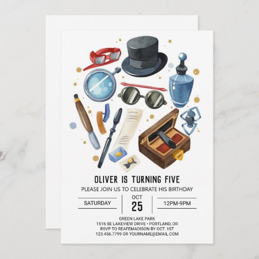 ミステリお洒落ー探偵誕生日 招待状 (正面/裏面)