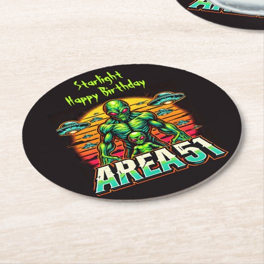 ミステリアスなエイリアングローニアエリア51 ラウンドペーパーコースター (アングル)