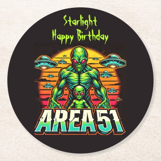 ミステリアスなエイリアングローニアエリア51 ラウンドペーパーコースター (正面)