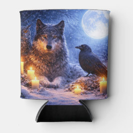 ミステリアスなフクロウ オオカミ ワタリガラス ろうそく 冬の雪 缶クーラー