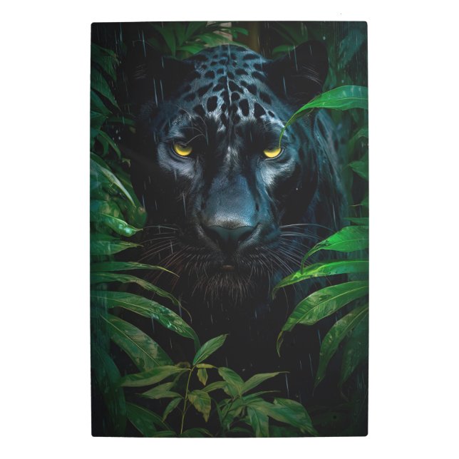 ミステリアスなブラックパンサージャングルワイルドライフデザイン メタルプリント (正面)