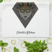 ミステリアスなブロンズとブラックグリッターの仮装 キッチンタオル (折り畳み)