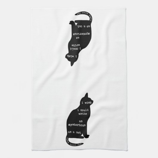 ミステリアスな猫エドガー・アラン・ポー引用文 キッチンタオル (縦)