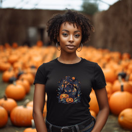 「ミステリアスな猫」アニメ・黒猫ハロウィン Tシャツ