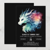 ミステリアスな獰猛なドラゴン誕生日 招待状 (正面/裏面)