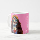 ミステリアスな砂糖スカル女性 コーヒーマグカップ (正面左)