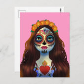 ミステリアスな砂糖スカル女性 ポストカード (正面/裏面)