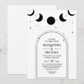 ミステリアスな黒と白の天体星の結婚式 招待状 (正面/裏面)