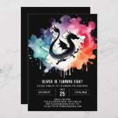 ミステリアスエレガントドラゴン誕生日 招待状 (正面/裏面)