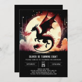 ミステリアスドラゴン誕生日の子ども 招待状 (正面/裏面)