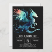 ミステリアスドラゴン誕生日印刷可能 招待状 (正面)